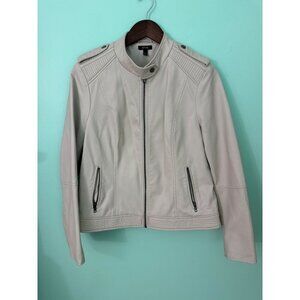 APT. 9 Womens Faux Leather Moto Jacket L Beige Quilted Shoulder Detail